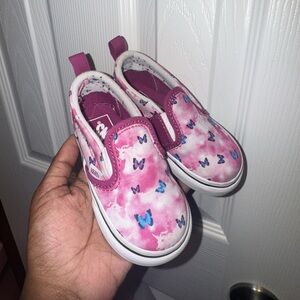 Vans Pink and Blue Butterfly Slip-Ons